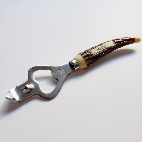 60's Vintage 'Maine' Antique Deer Stag Antler Bone Bar Tool Combi Bottle Opener - Picture 2 of 11